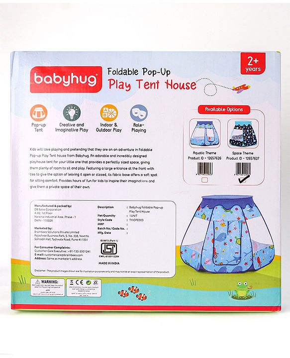 Babyhug Foldable Pop-up Play Tent House Space Theme - Blue |  Space-Themed Portable Play Tent | Ignites Imaginative Adventures & Fun | Easy-to-Store & Child-Safe | BIS Certified