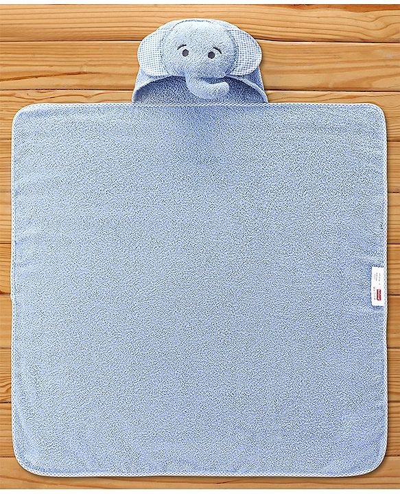 Babyhug Elephant Headed Cotton Knit Hooded Towel - Blue
