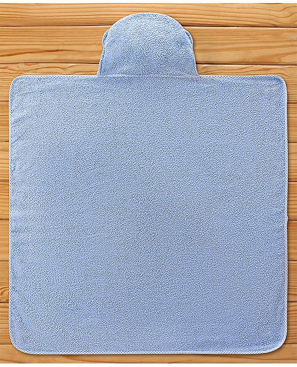 Babyhug Elephant Headed Cotton Knit Hooded Towel - Blue