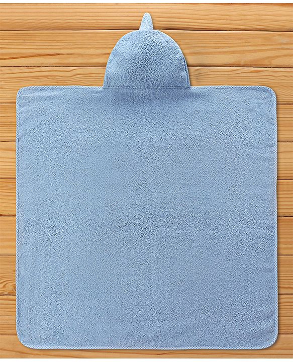 Babyhug Shark Headed Cotton Knit Hooded Towel - Blue