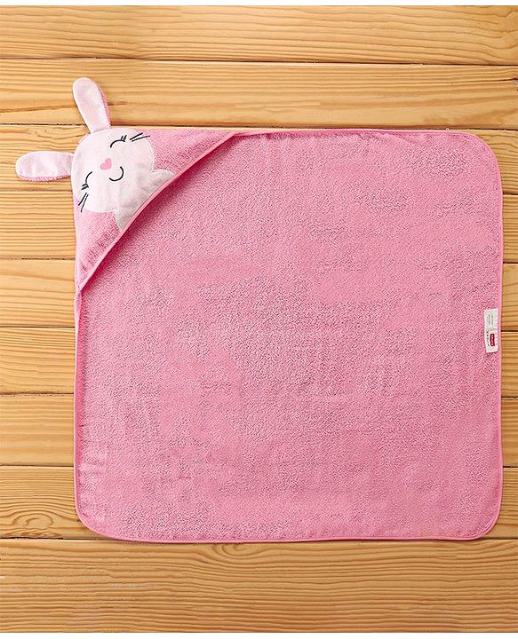 Babyhug Terry Cotton Knit Hooded Towel Bunny Applique - Pink