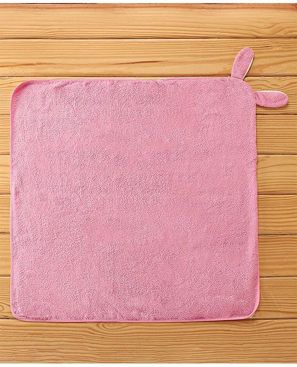 Babyhug Terry Cotton Knit Hooded Towel Bunny Applique - Pink