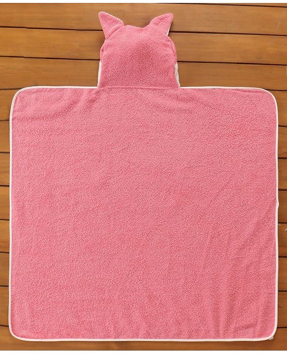 Babyhug Hooded Terry Towel Fox Embroidery - Pink