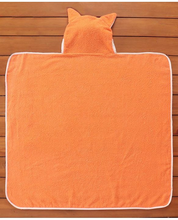 Babyhug Hooded Terry Towel Fox Embroidery - Orange