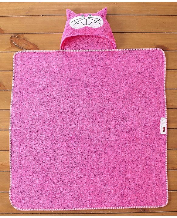 Babyhug Terry  Cat Embroidery Hooded Towel - Pink