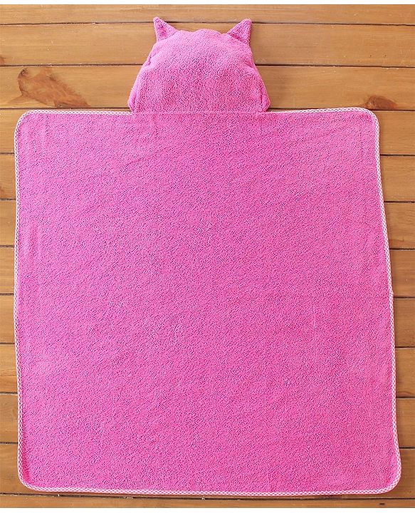 Babyhug Terry  Cat Embroidery Hooded Towel - Pink