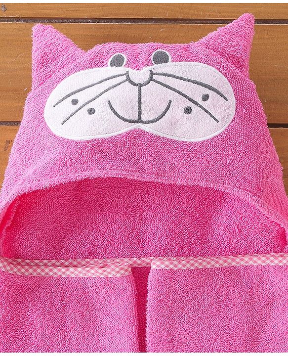 Babyhug Terry  Cat Embroidery Hooded Towel - Pink