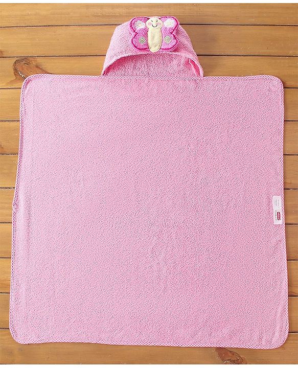 Babyhug Terry Butterfly Embroidery Hooded Towel - Pink
