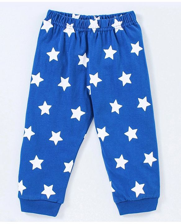 Babyhug Cotton Knit Full Sleeves Night Suit Star Print  - Blue