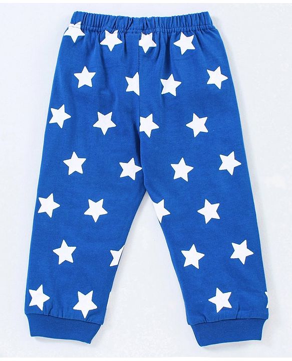 Babyhug Cotton Knit Full Sleeves Night Suit Star Print  - Blue