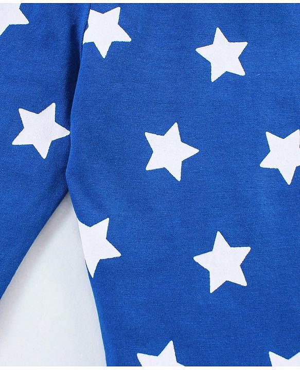 Babyhug Cotton Knit Full Sleeves Night Suit Star Print  - Blue