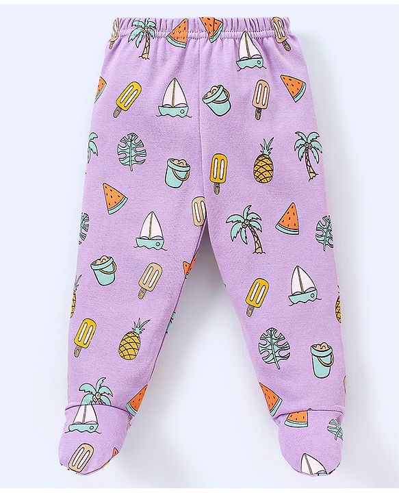 Babyhug Cotton Knit Footed Length Bootie Leggings Striped & Boat Print Pack of 3 - Multicolour