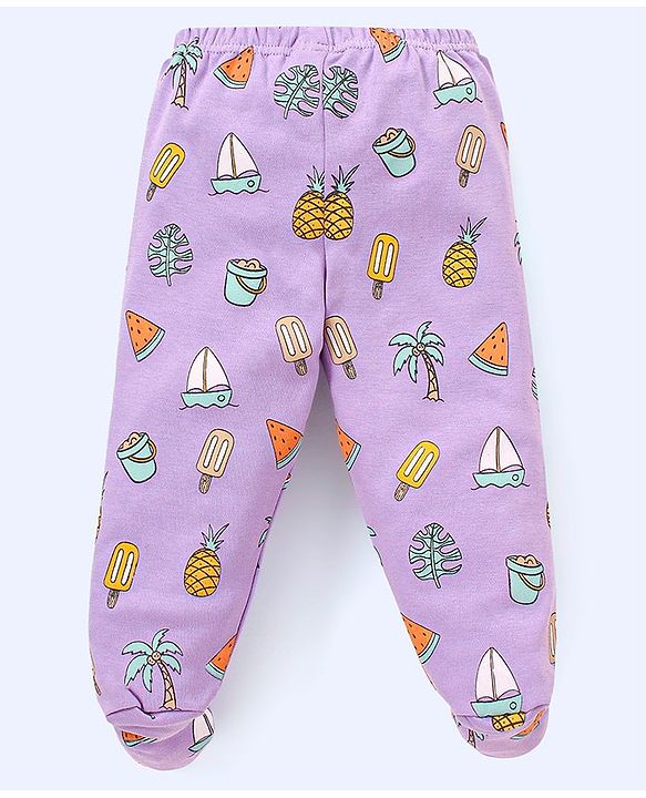 Babyhug Cotton Knit Footed Length Bootie Leggings Striped & Boat Print Pack of 3 - Multicolour