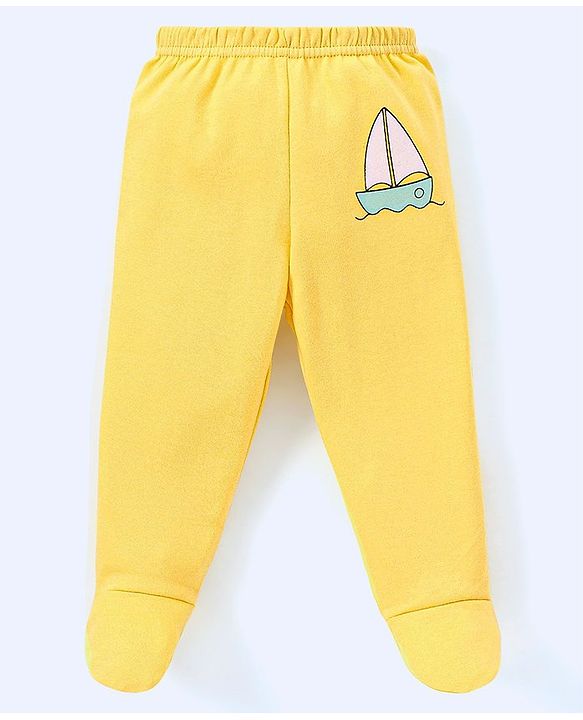 Babyhug Cotton Knit Footed Length Bootie Leggings Striped & Boat Print Pack of 3 - Multicolour