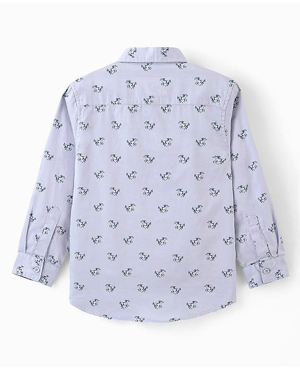 Pine Kids Full Sleeves Horse Print Shirt With Soft Hand Feel Cotton- Blue