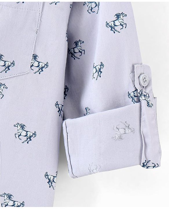 Pine Kids Full Sleeves Horse Print Shirt With Soft Hand Feel Cotton- Blue