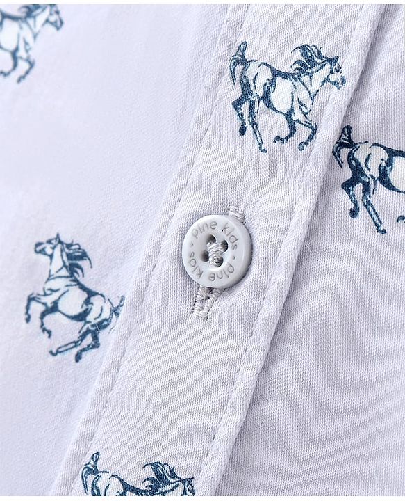 Pine Kids Full Sleeves Horse Print Shirt With Soft Hand Feel Cotton- Blue
