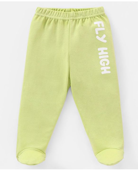 Babyhug Cotton Full Length Bootie Pants Stripes & Fruit Print Pack Of 3- Green & Blue