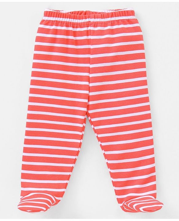 Babyhug Cotton Full Length Bootie Pants Stripes & Fruit Print Pack Of 3- Green & Blue
