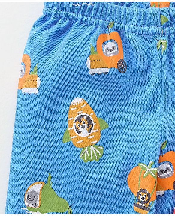 Babyhug Cotton Full Length Bootie Pants Stripes & Fruit Print Pack Of 3- Green & Blue