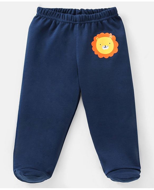 Babyhug Cotton Full Length Bootie Pants Stripes & Lion Print Pack Of 3- Blue & Orange