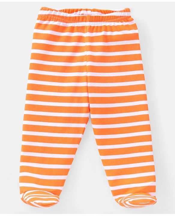 Babyhug Cotton Full Length Bootie Pants Stripes & Lion Print Pack Of 3- Blue & Orange