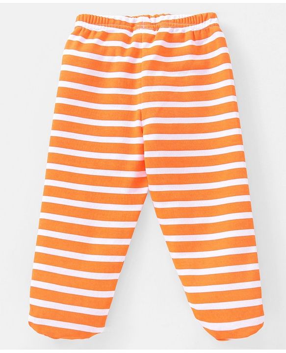 Babyhug Cotton Full Length Bootie Pants Stripes & Lion Print Pack Of 3- Blue & Orange