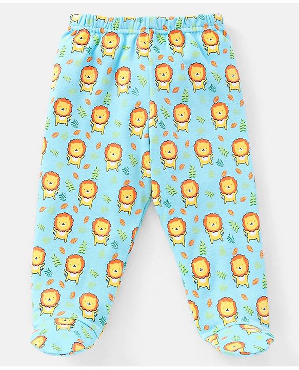Babyhug Cotton Full Length Bootie Pants Stripes & Lion Print Pack Of 3- Blue & Orange