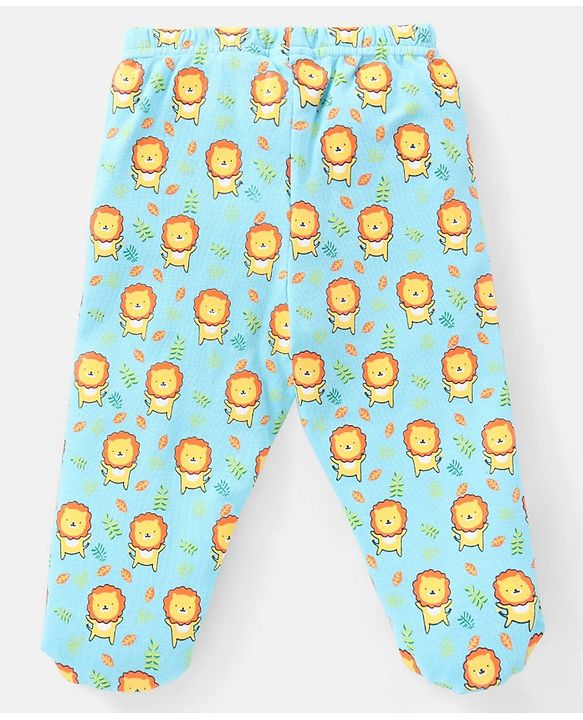 Babyhug Cotton Full Length Bootie Pants Stripes & Lion Print Pack Of 3- Blue & Orange