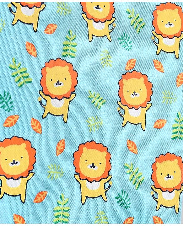 Babyhug Cotton Full Length Bootie Pants Stripes & Lion Print Pack Of 3- Blue & Orange