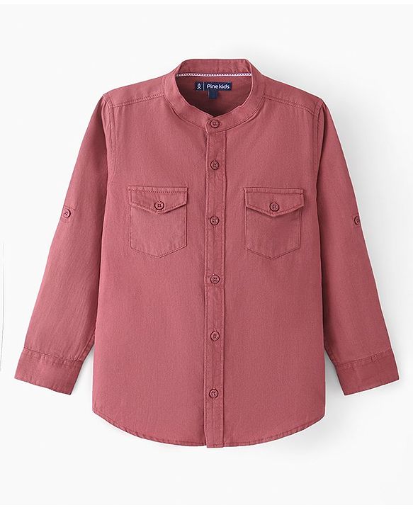 Pine Kids Soft Hand Feel Cotton Twill Full Sleeves Solid Shirt - Pink