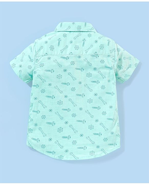 Babyhug 100% Cotton Half Sleeves Tools Print Shirt - Aqua