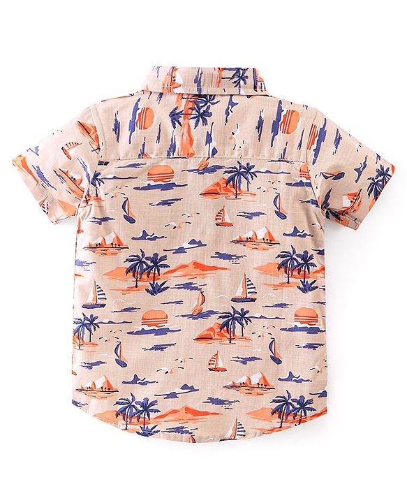 Babyhug Cotton Half Sleeve Shirt Boat Print - Off White