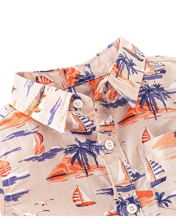 Babyhug Cotton Half Sleeve Shirt Boat Print - Off White