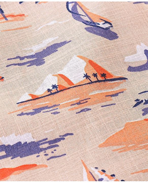 Babyhug Cotton Half Sleeve Shirt Boat Print - Off White