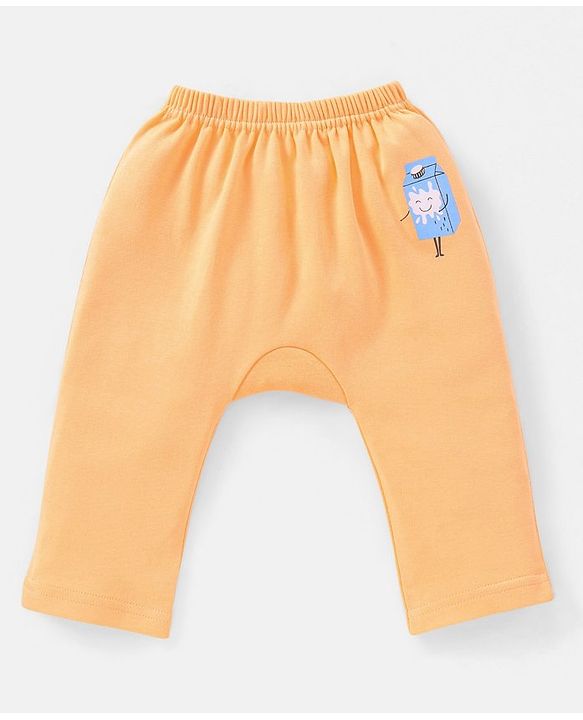 Babyhug Cotton Full Length Diaper Pants Stars & Milk Print Pack Of 3- Orange & Green