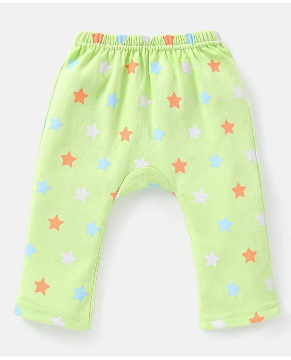 Babyhug Cotton Full Length Diaper Pants Stars & Milk Print Pack Of 3- Orange & Green
