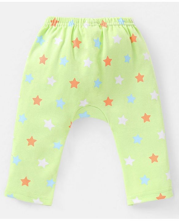 Babyhug Cotton Full Length Diaper Pants Stars & Milk Print Pack Of 3- Orange & Green