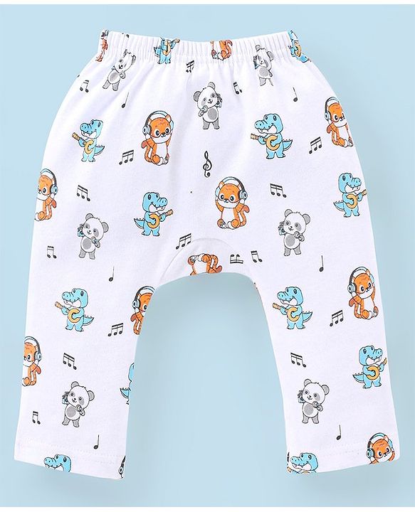 Babyhug Cotton Full Length Dino Print Diaper Leggings Pack Of 3 - Blue White & Orange