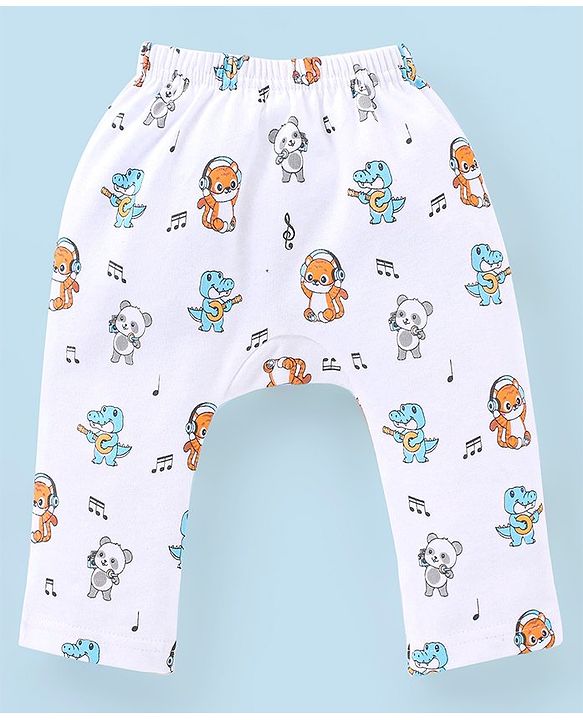 Babyhug Cotton Full Length Dino Print Diaper Leggings Pack Of 3 - Blue White & Orange