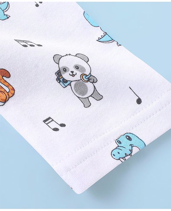 Babyhug Cotton Full Length Dino Print Diaper Leggings Pack Of 3 - Blue White & Orange
