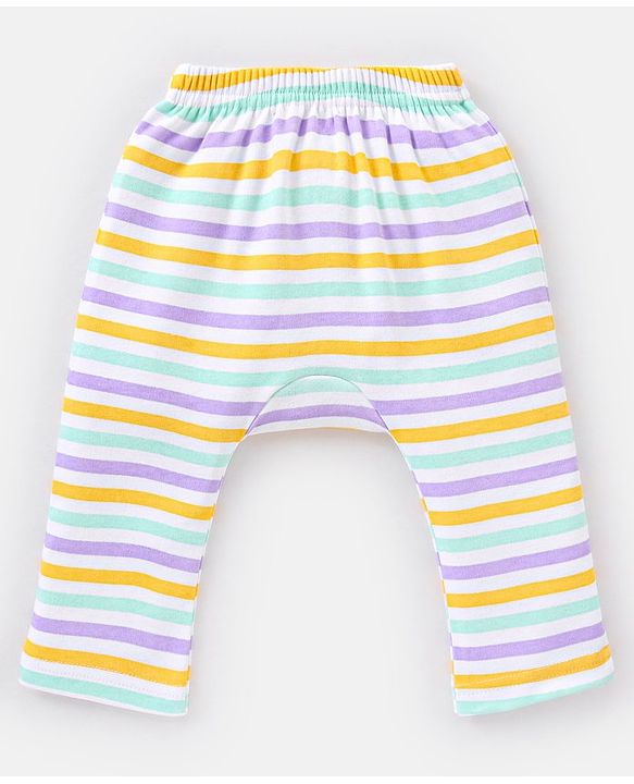 Babyhug Full Length Cotton Diaper Leggings Striped and Candy Print Pack of  3 - Purple Yellow