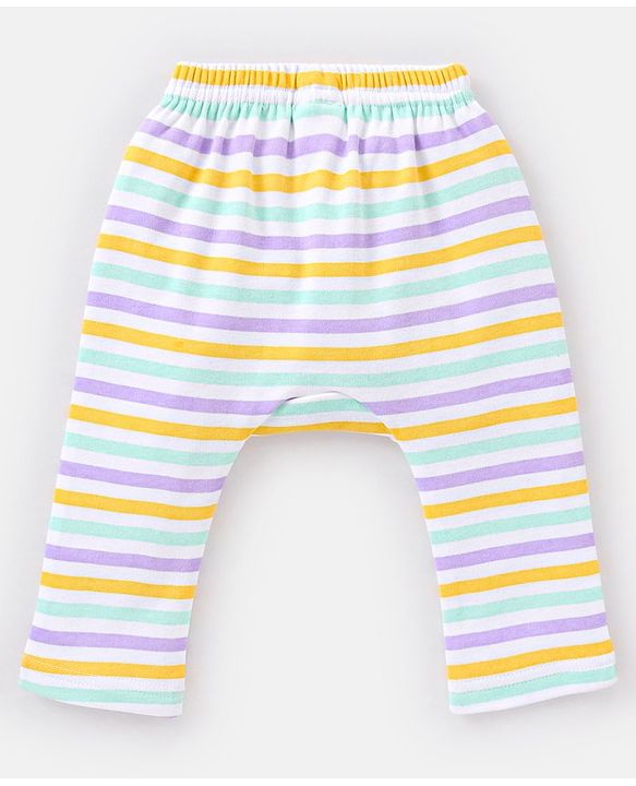 Babyhug Full Length Cotton Diaper Leggings Striped and Candy Print Pack of  3 - Purple Yellow