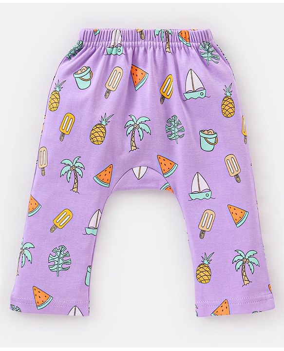 Babyhug Full Length Cotton Diaper Leggings Striped and Candy Print Pack of  3 - Purple Yellow