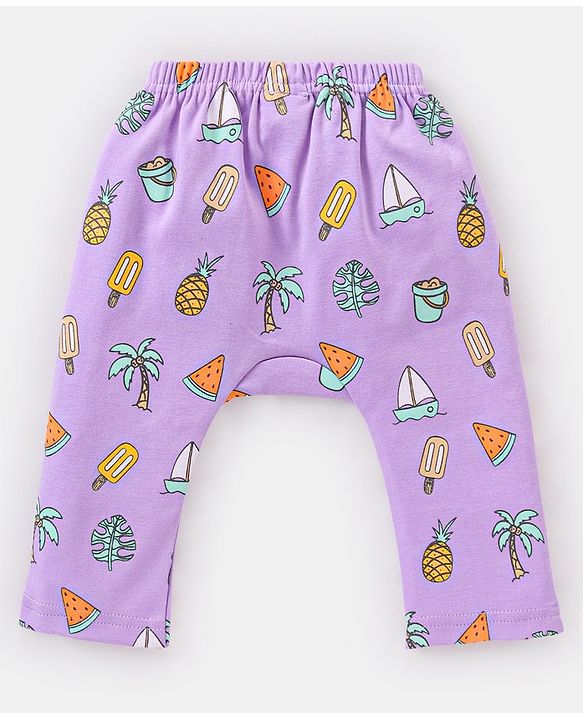 Babyhug Full Length Cotton Diaper Leggings Striped and Candy Print Pack of  3 - Purple Yellow