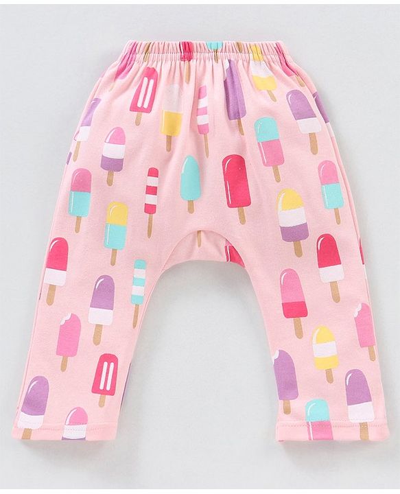 Babyhug Cotton Knit Full Length Striped Diaper Leggings Ice Cream Theme Print Pack of 3 - Pink & Peach