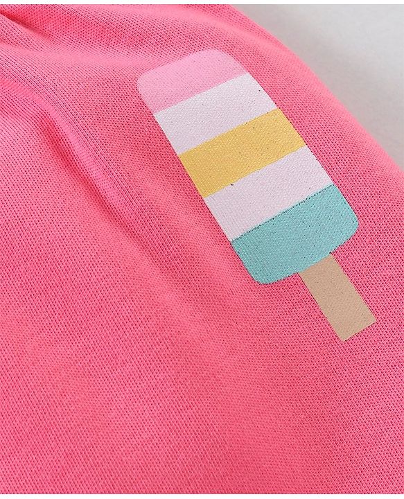 Babyhug Cotton Knit Full Length Striped Diaper Leggings Ice Cream Theme Print Pack of 3 - Pink & Peach