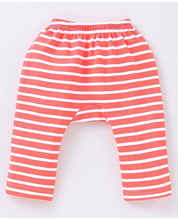 Babyhug Cotton Full Length Diaper Pants Wild Animals & Stripes Print Pack Of 3- Red Green & Blue