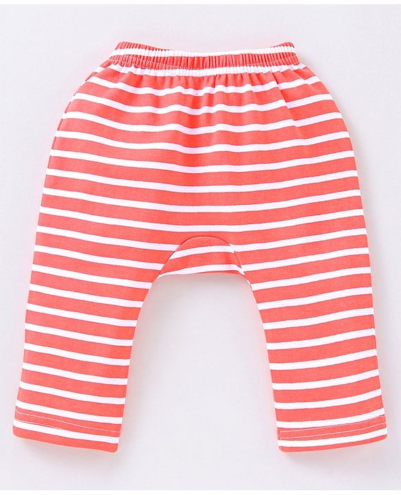 Babyhug Cotton Full Length Diaper Pants Wild Animals & Stripes Print Pack Of 3- Red Green & Blue