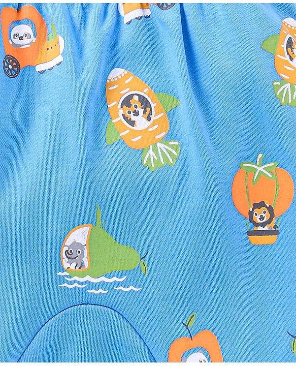 Babyhug Cotton Full Length Diaper Pants Wild Animals & Stripes Print Pack Of 3- Red Green & Blue